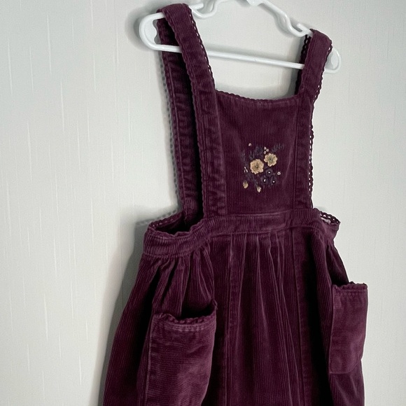 Jamie Kay Girls Corduroy Dress Pinafore Jumper Embroidered Purple Plum 5Y - Picture 5 of 12